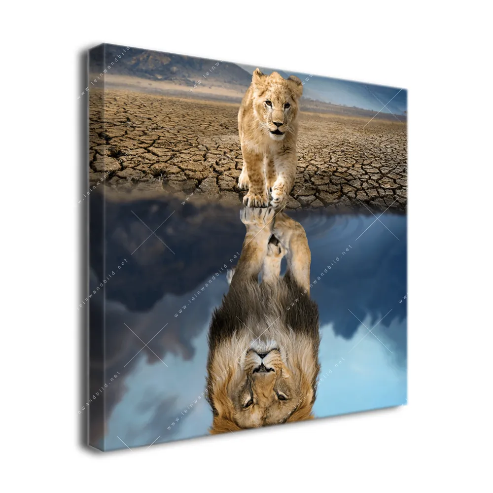 💛 – Löwe 💛 Löwenjunges Quadrat Leinwandbild & Spiegelbild